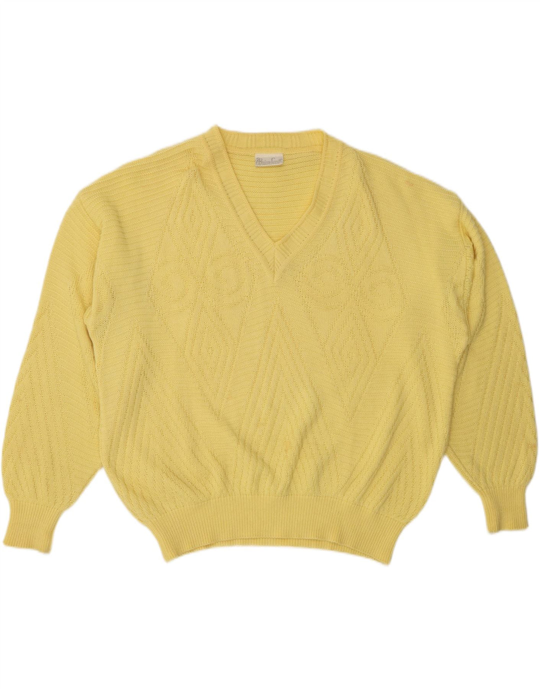 BRIAN SCOTT Mens V-Neck Jumper Sweater Size 48 2XL Yellow Argyle/Diamond