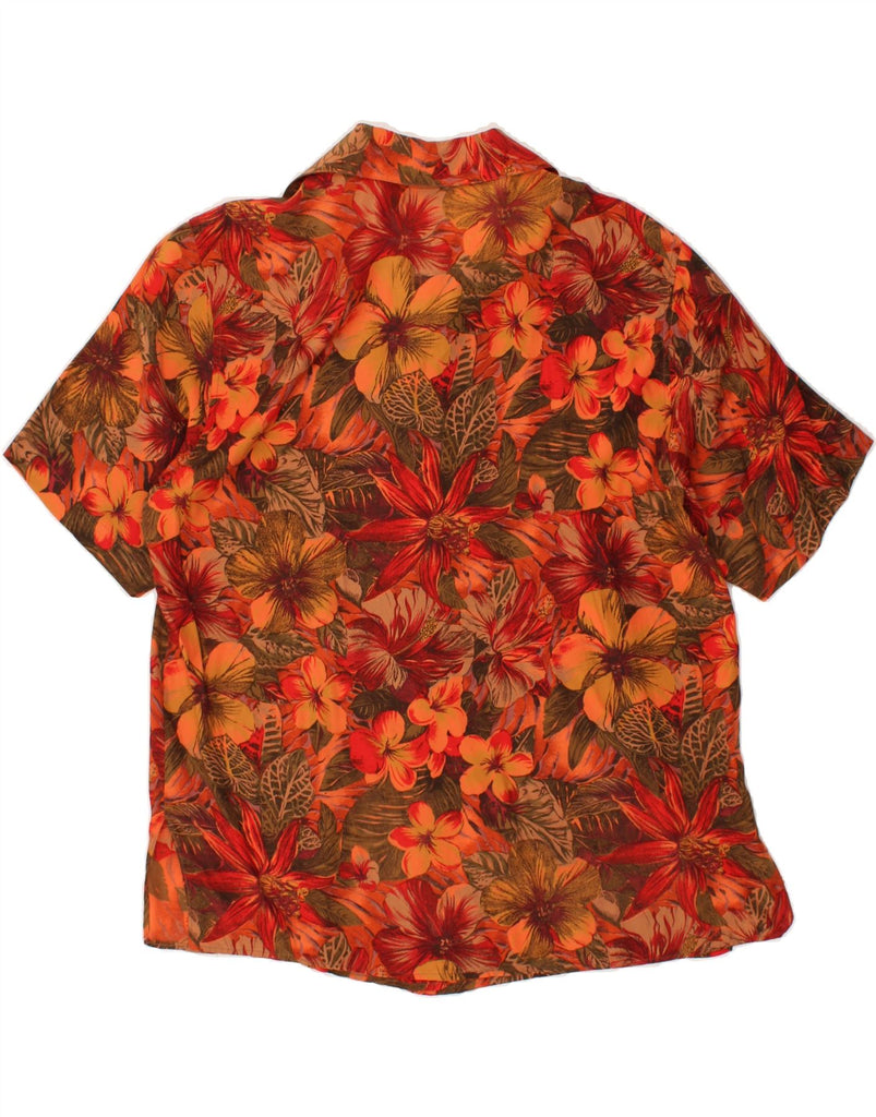 STEFANEL Womens Short Sleeve Shirt UK 10 Small Orange Floral Rayon | Vintage Stefanel | Thrift | Second-Hand Stefanel | Used Clothing | Messina Hembry 