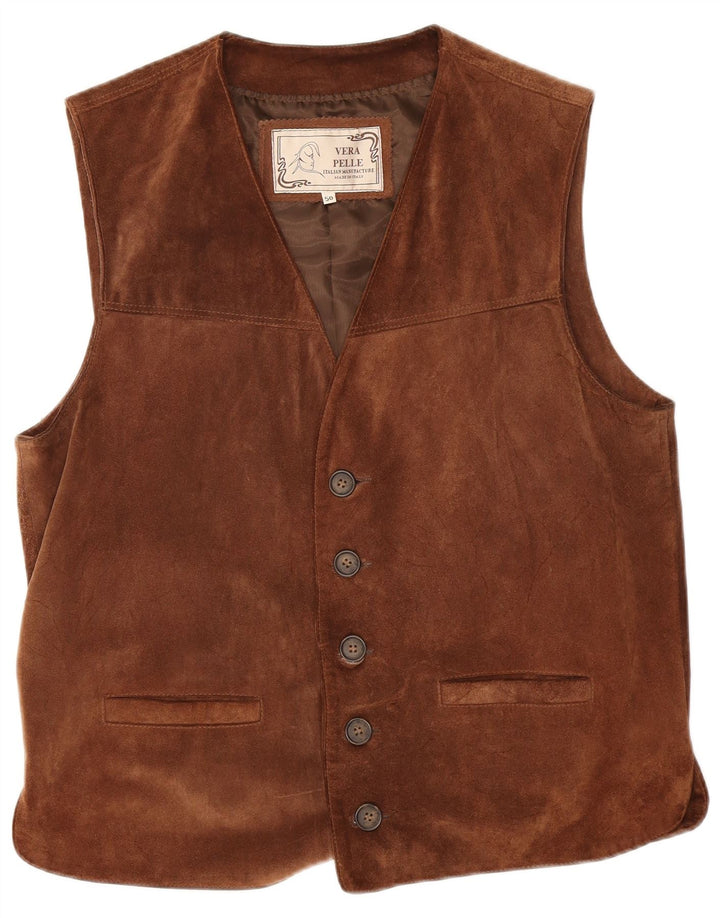Vintage Mens Suede Waistcoat IT 50 Large Brown Leather