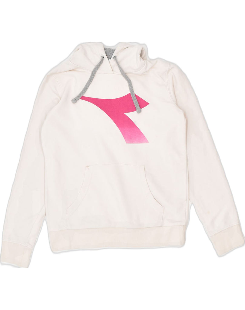 DIADORA Womens Graphic Hoodie Jumper UK 18 XL Off White | Vintage Diadora | Thrift | Second-Hand Diadora | Used Clothing | Messina Hembry 