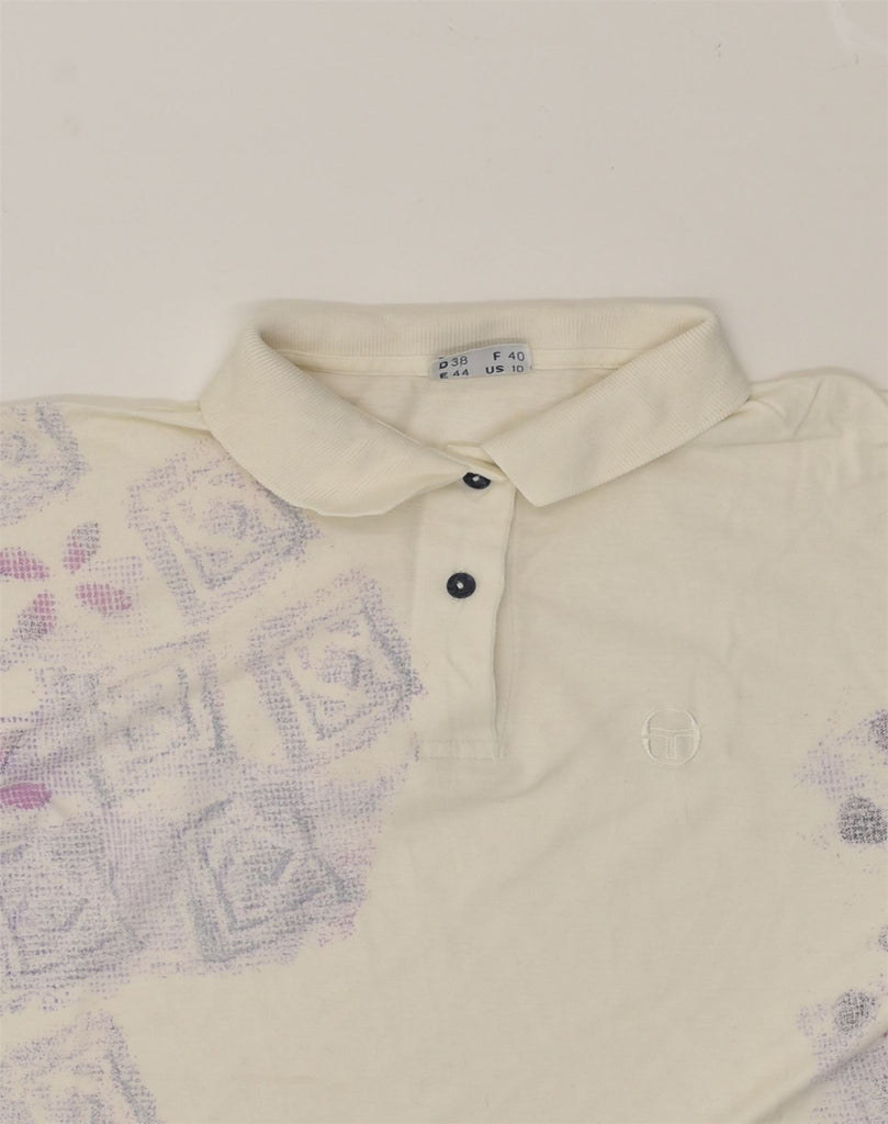 SERGIO TACCHINI Womens Polo Shirt US 10 Medium Beige Floral Cotton | Vintage Sergio Tacchini | Thrift | Second-Hand Sergio Tacchini | Used Clothing | Messina Hembry 