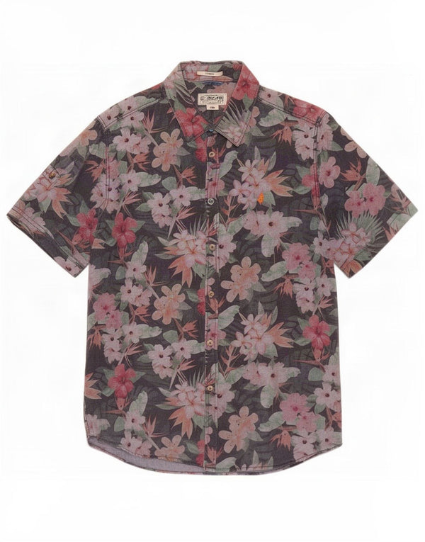 Marlboro Classics Mens Short Sleeve Custom Fit Shirt Large Black Floral