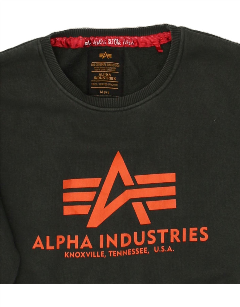 ALPHA INDUSTRIES Boys Graphic Sweatshirt Jumper 13-14 Years Green Cotton | Vintage Alpha Industries | Thrift | Second-Hand Alpha Industries | Used Clothing | Messina Hembry 