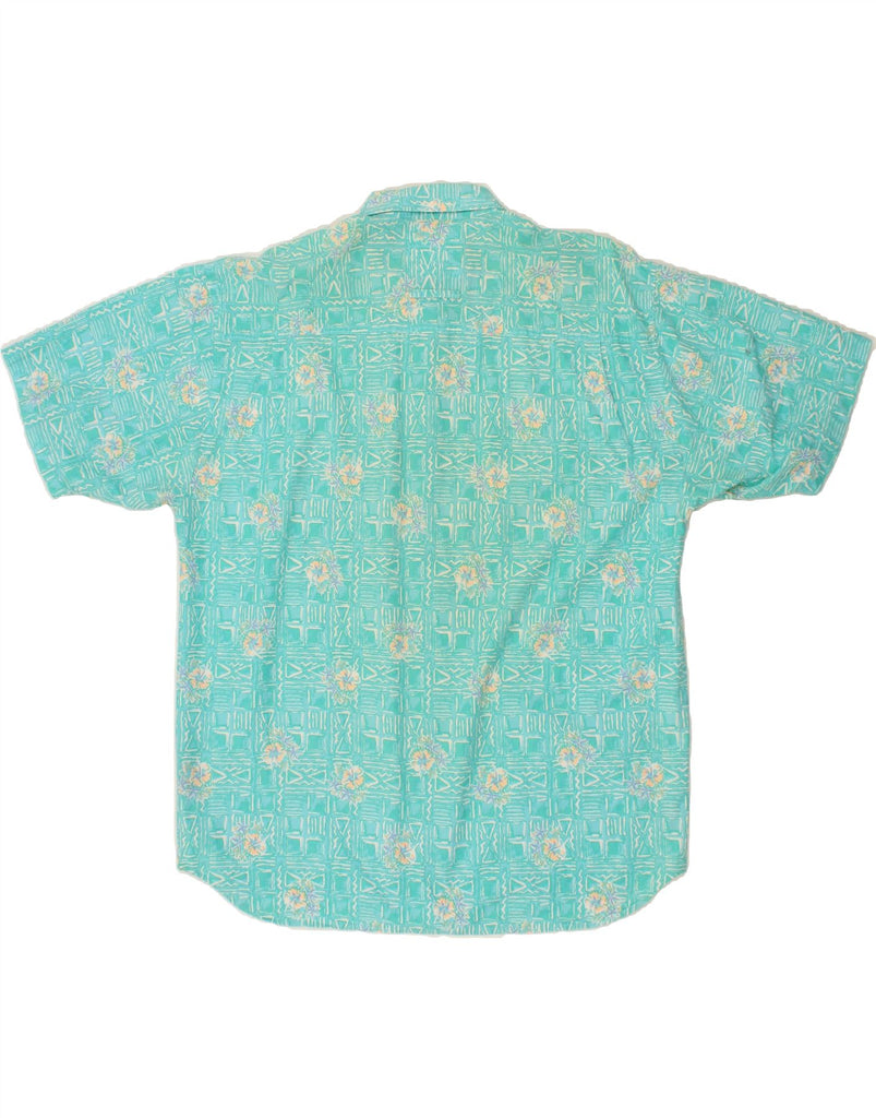 VINTAGE Mens Short Sleeve Shirt XL Blue Floral Cotton Vintage Vintage and Second-Hand Vintage from Messina Hembry 