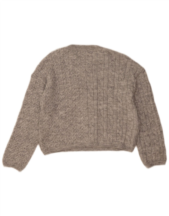 Marks & Spencer Womens Crop Crew Neck Jumper Sweater UK 10 Small Grey