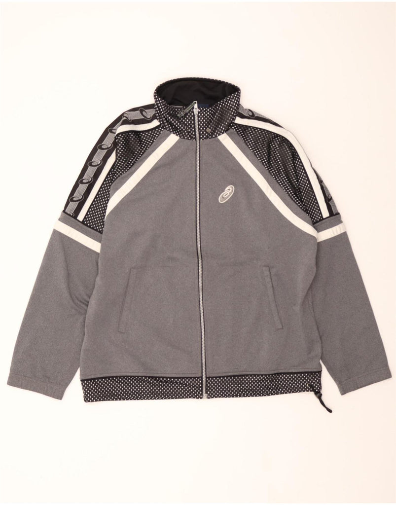 ASICS Mens Graphic Tracksuit Top Jacket Small Grey Colourblock Polyester Vintage Asics and Second-Hand Asics from Messina Hembry 