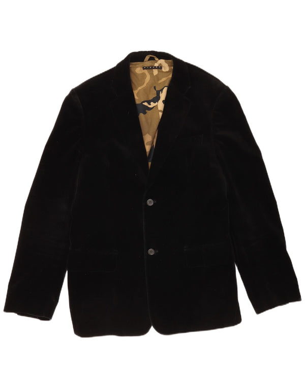 Sisley Mens 2 Button Velvet Blazer Jacket IT 50 Large Black Cotton