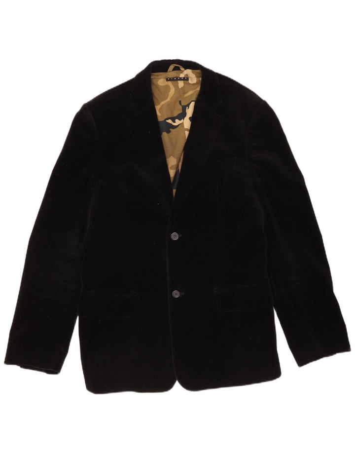 Sisley Mens 2 Button Velvet Blazer Jacket IT 50 Large Black Cotton