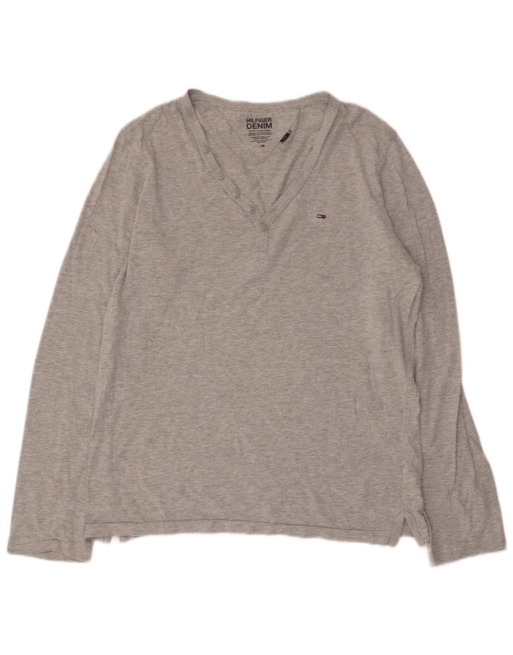 Tommy Hilfiger Womens Top Long Sleeve UK 14 Medium Grey Cotton