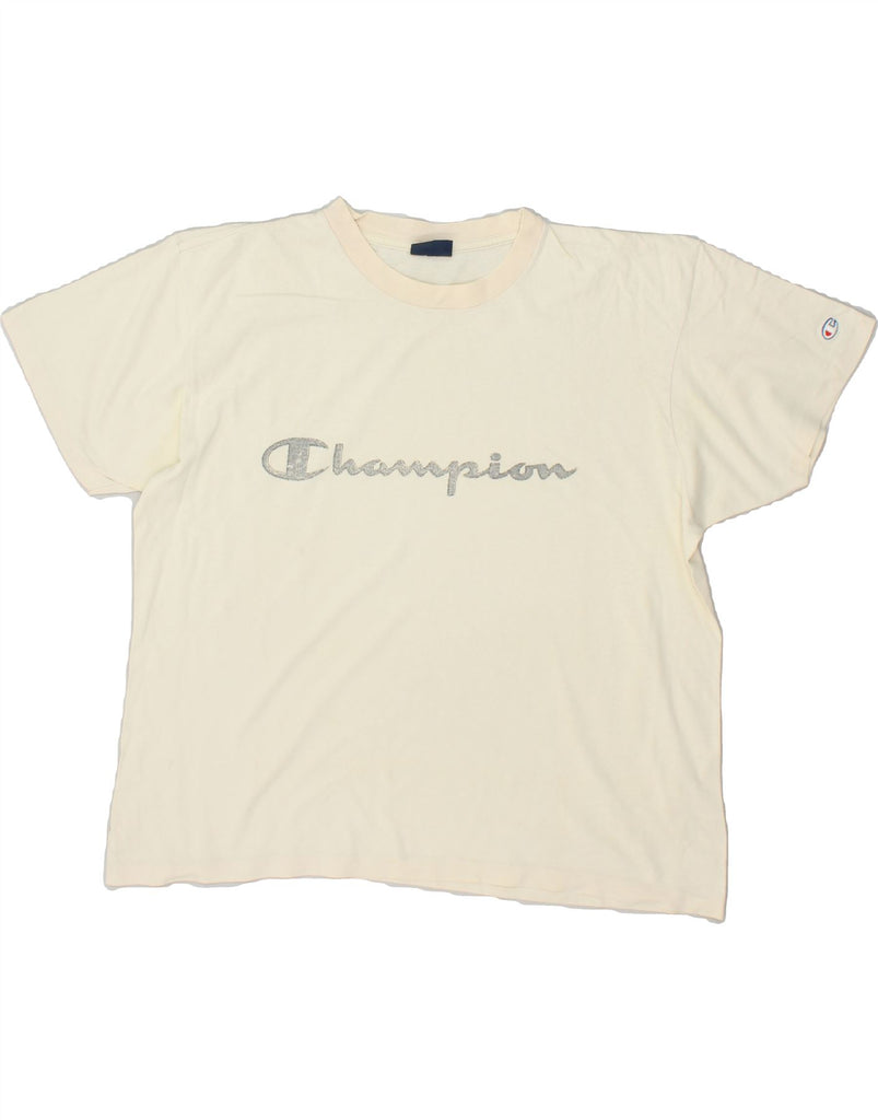 CHAMPION Womens Graphic T-Shirt Top UK 16 Large Off White | Vintage Champion | Thrift | Second-Hand Champion | Used Clothing | Messina Hembry 