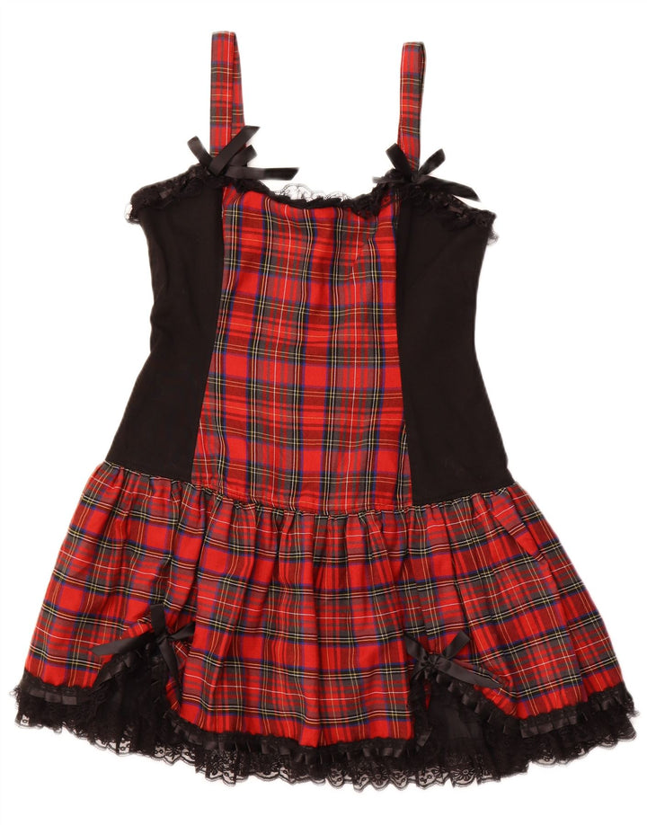 VINTAGE Womens Sleeveless A-Line Dress UK 16 Large Red Check Cotton