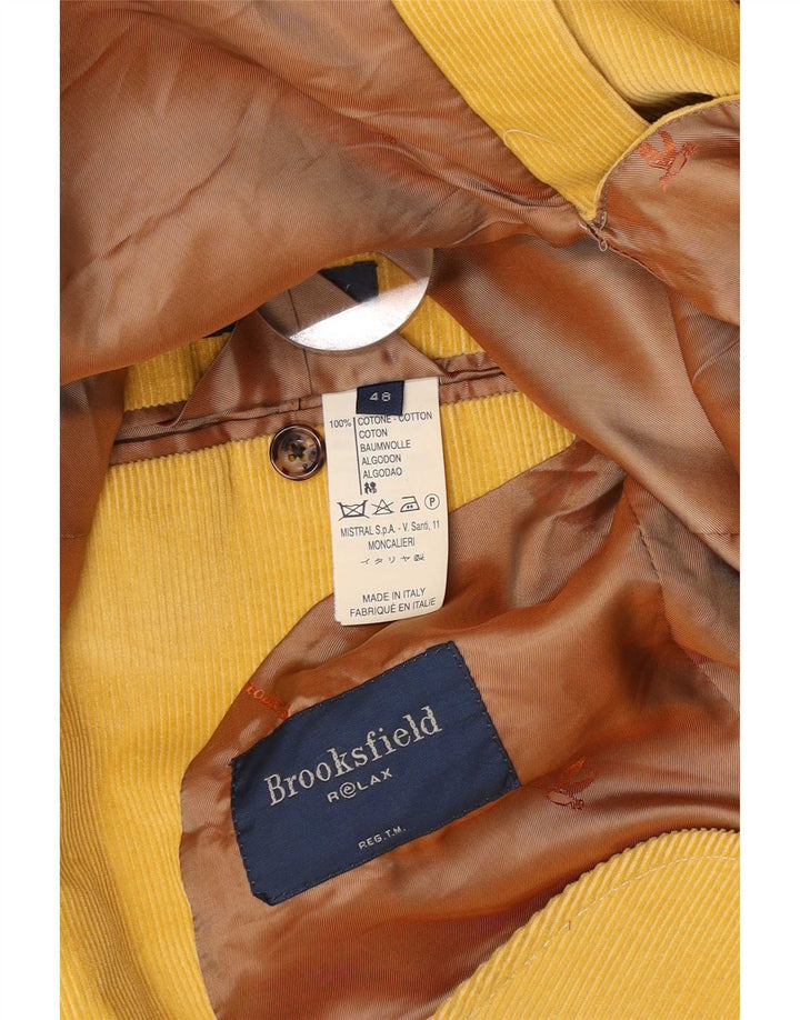 Brooksfield Mens 3 Button Corduroy Blazer Jacket IT 48 Medium Yellow Cotton