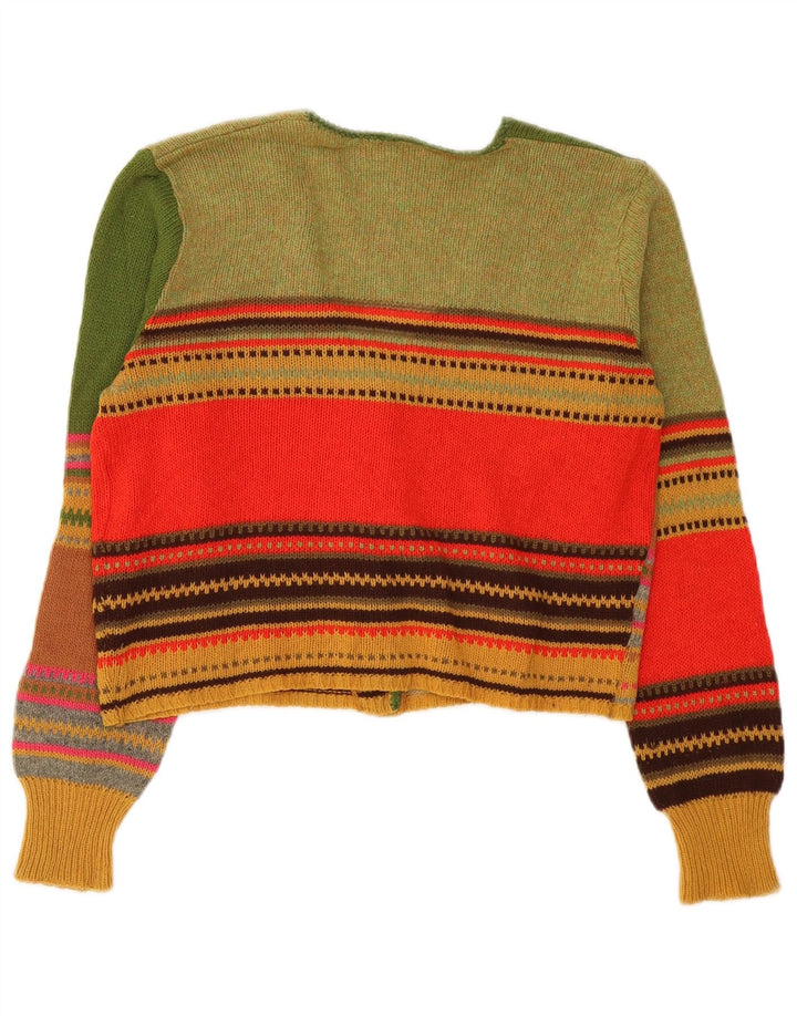 Vintage Womens Crop Cardigan Sweater UK 12 Medium Multicoloured Striped