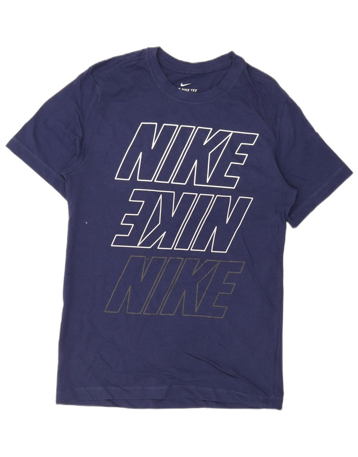 NIKE Mens Graphic T-Shirt Top Small Navy Blue Cotton