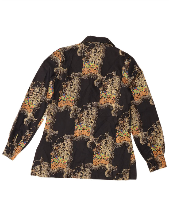 VINTAGE Womens Shirt Blouse UK 12 Medium Black Floral
