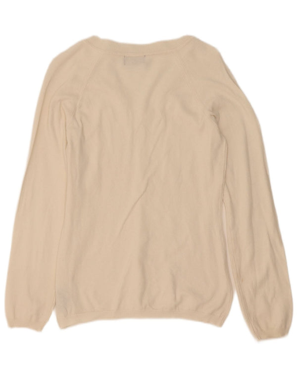 Fila Womens V-Neck Jumper Sweater UK 14 Large Off White Cotton