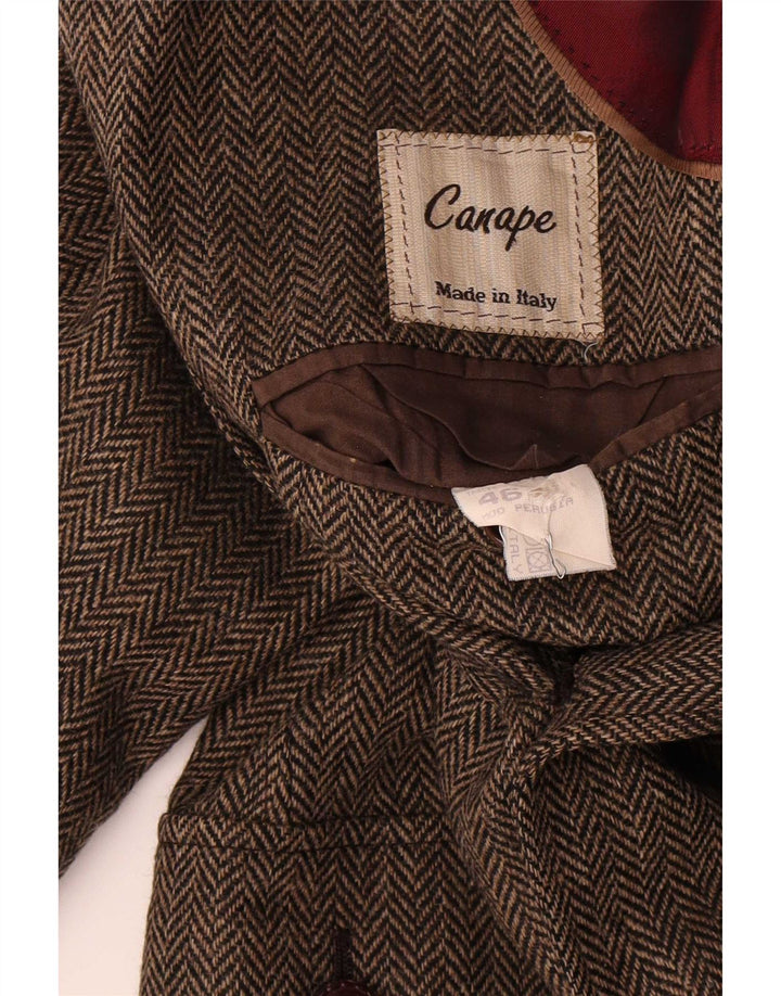 Vintage Mens 2 Button Blazer Jacket IT 46 Small Brown Herringbone Wool