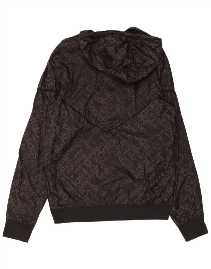 ADIDAS Mens Graphic Hooded Rain Jacket UK 38 Medium Black Polyamide