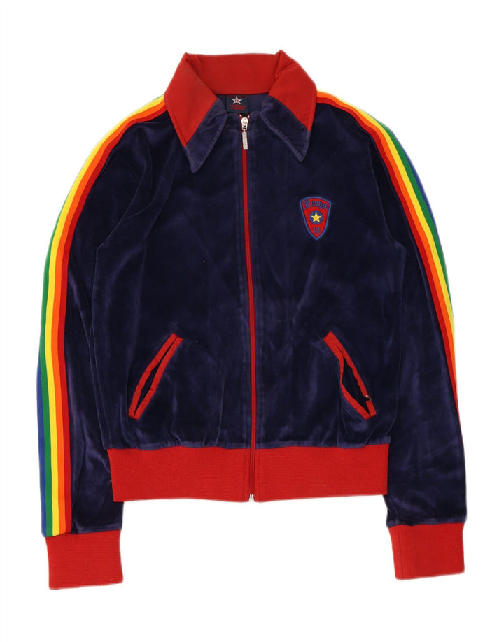 Vintage Womens Tracksuit Top Jacket UK 14 Medium Navy Blue Colourblock