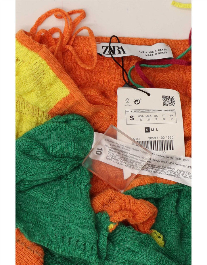 Zara Womens Knit Sundress UK 10 Small Multicoloured Colourblock Linen