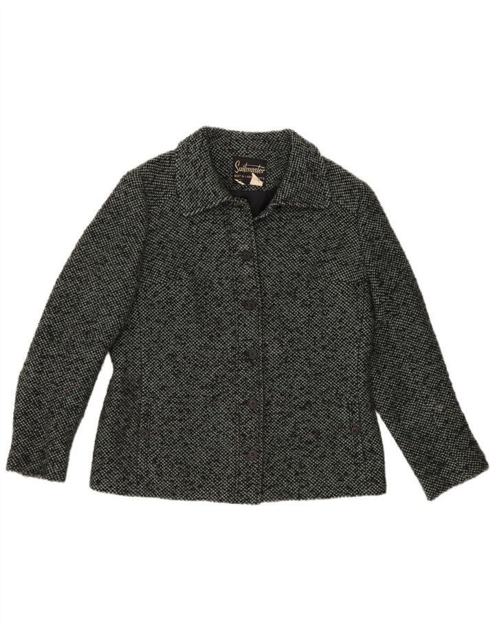 VINTAGE Womens 6 Button Blazer Jacket UK 16 Large Grey Flecked Wool