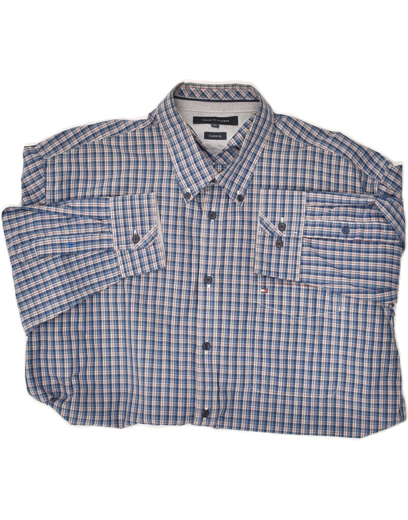 TOMMY HILFIGER Mens Custom Fit Shirt 2XL Navy Blue Check Cotton | Vintage Tommy Hilfiger | Thrift | Second-Hand Tommy Hilfiger | Used Clothing | Messina Hembry 