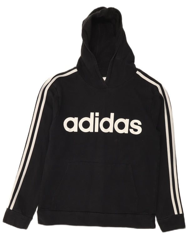 Adidas Womens Graphic Hoodie Jumper UK 10 Small Black Cotton