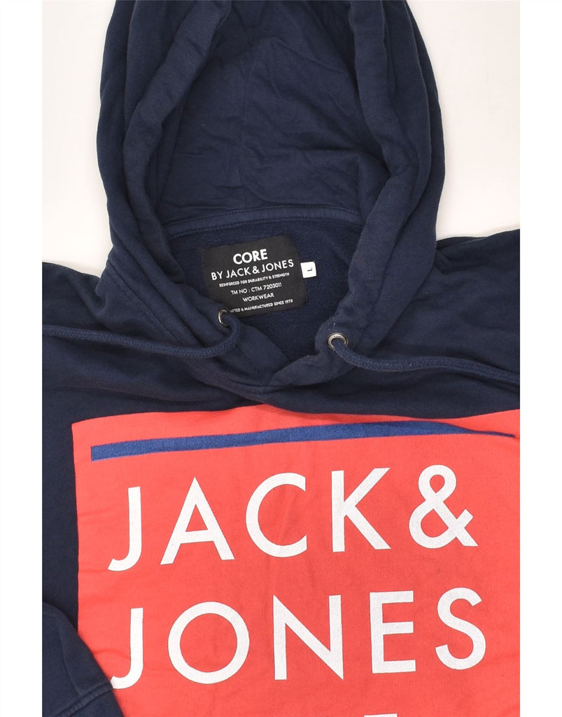 JACK & JONES Mens Graphic Hoodie Jumper Large Navy Blue Cotton | Vintage Jack & Jones | Thrift | Second-Hand Jack & Jones | Used Clothing | Messina Hembry 