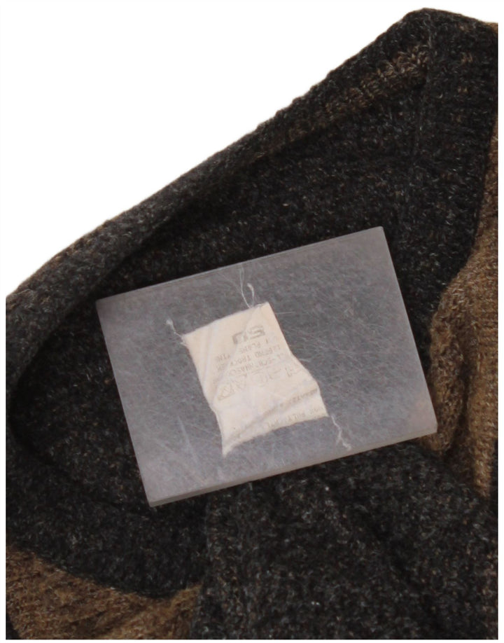 VINTAGE Mens Crew Neck Jumper Sweater IT 50 Large Brown Geometric Wool