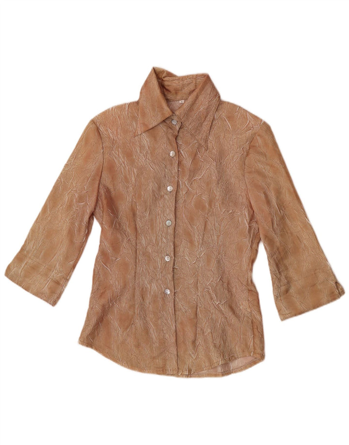 Vintage Womens Abstract Pattern 3/4 Sleeve Shirt Blouse UK 10 Small Brown