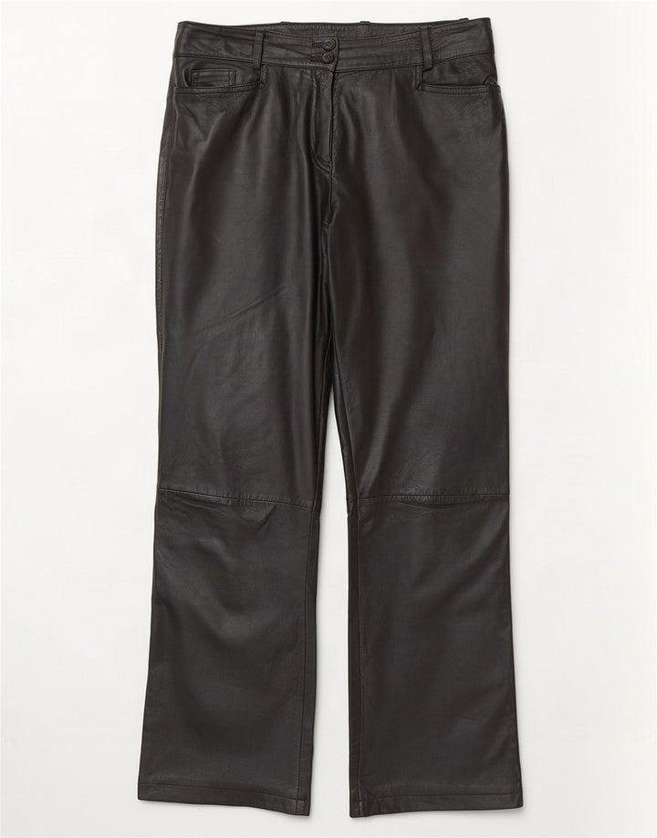 K.K.Berlin Womens Straight Leather Trousers EU 40 Medium W32 L29 Black