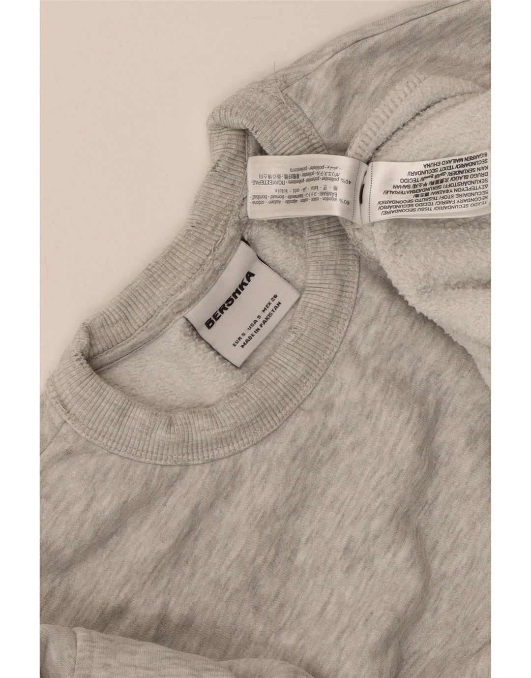 BERSHKA Womens Oversized Sweatshirt Jumper UK 10 Small Grey Flecked Cotton