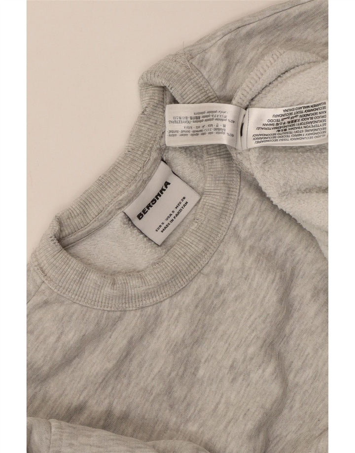 BERSHKA Womens Oversized Sweatshirt Jumper UK 10 Small Grey Flecked Cotton