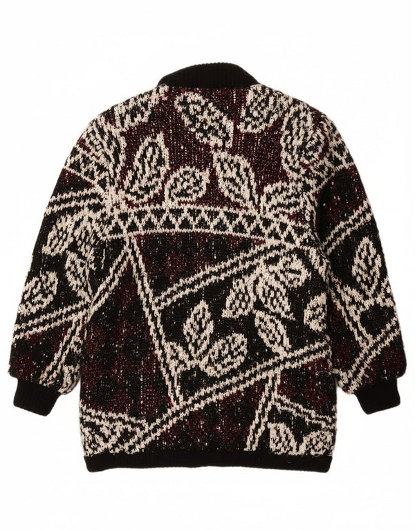 JEFFREY BROWNLEADER Womens Knit Overcoat UK 14 Medium Black Floral Acrylic