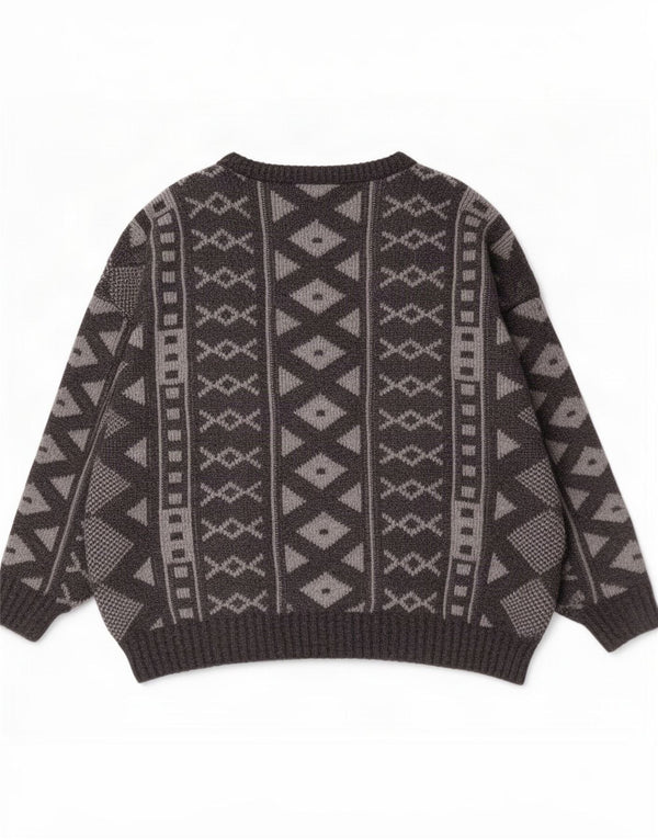 Canda Mens Boat Neck Jumper Sweater UK 44 XL Grey Geometric Acrylic
