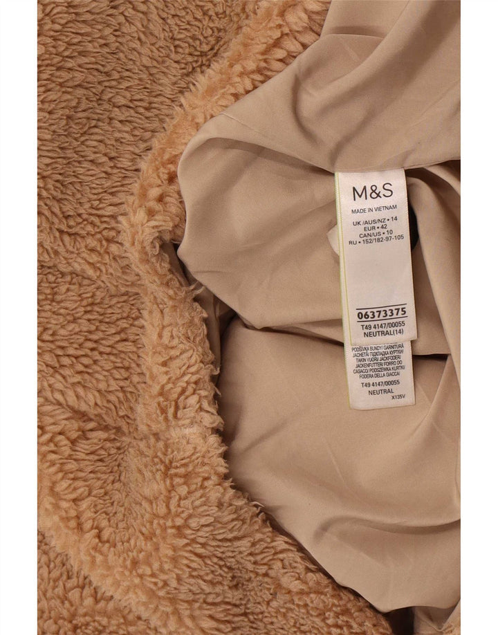Marks & Spencer Womens Teddy Bear Fleece Jacket UK 14 Large Beige Polyester