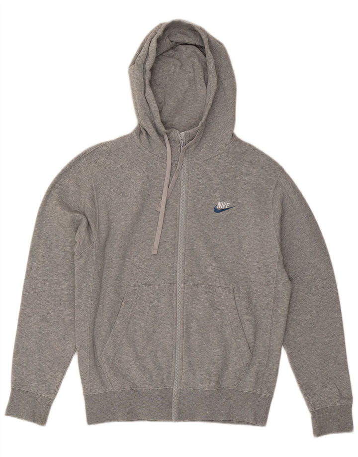 NIKE Mens Zip Hoodie Sweater Small Grey Flecked Cotton