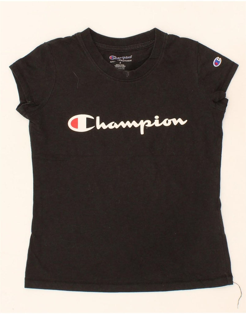 CHAMPION Girls Graphic T-Shirt Top 7-8 Years Black Cotton Vintage Champion and Second-Hand Champion from Messina Hembry 