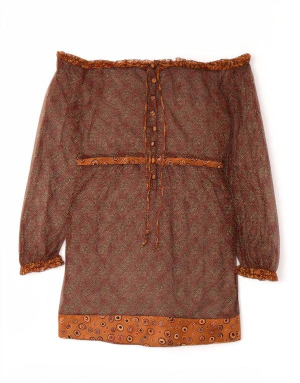 Liu Jo Womens Off Shoulder Dress UK 14 Medium Brown Bohemian