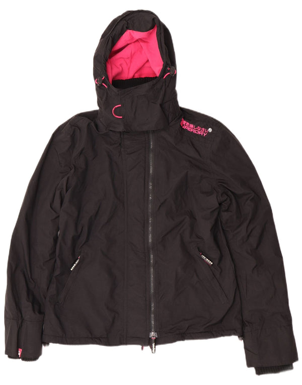 Superdry Womens Hooded Windbreaker Jacket UK 16 Large Black Nylon