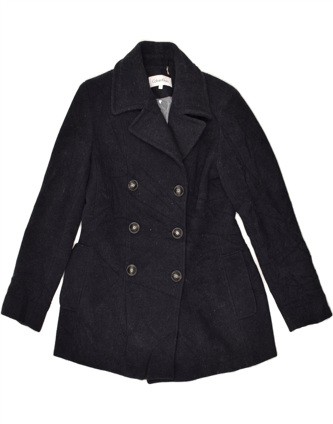 CALVIN KLEIN Womens Pea Coat US 2 XS Navy Blue Wool