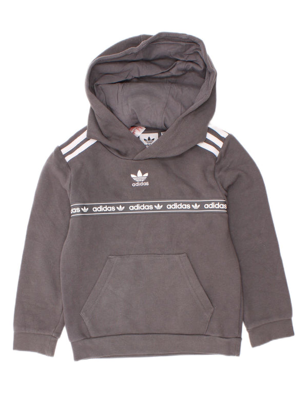 Adidas Boys Graphic Hoodie Jumper 5-6 Years Grey Cotton