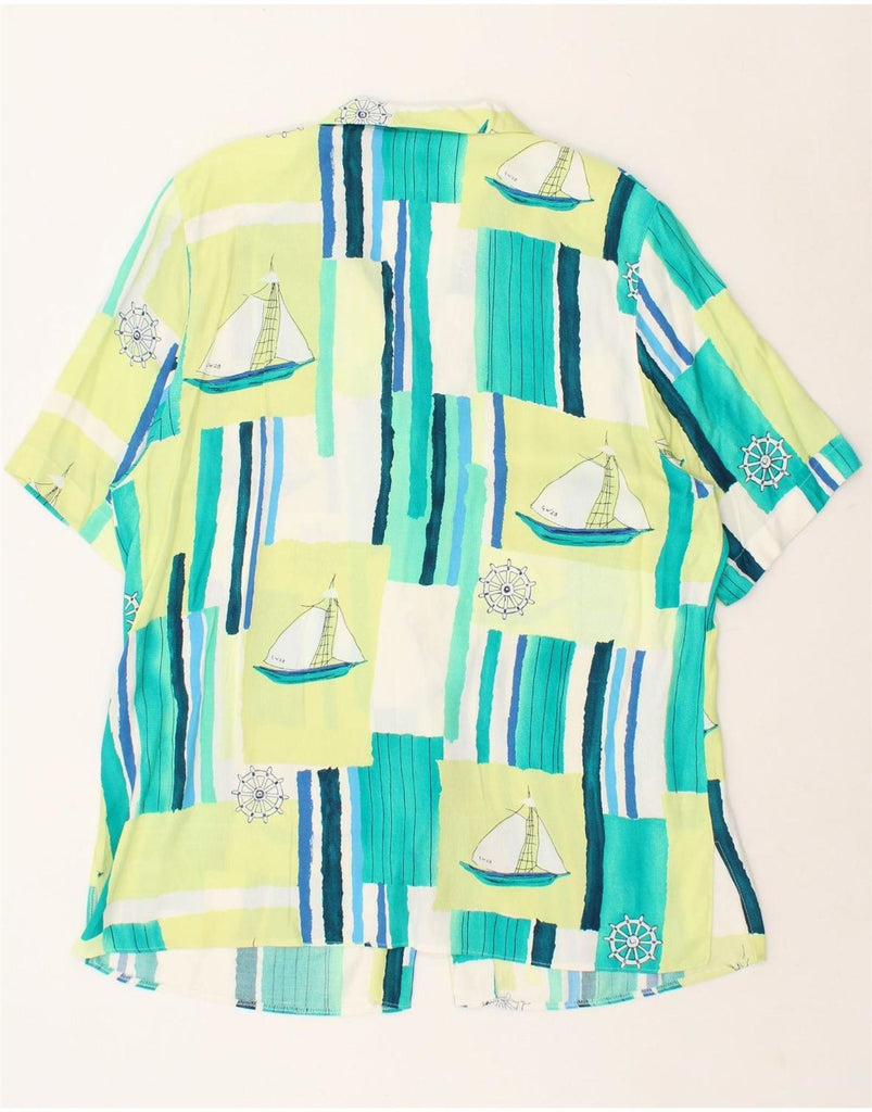 TRU Womens Abstract Pattern Short Sleeve Shirt EU 44 XL Turquoise Nautical Vintage Tru and Second-Hand Tru from Messina Hembry 