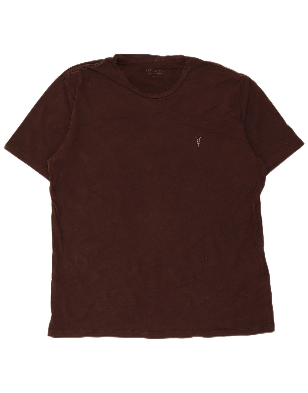 All Saints Mens Regular Fit T-Shirt Top Large Brown Cotton