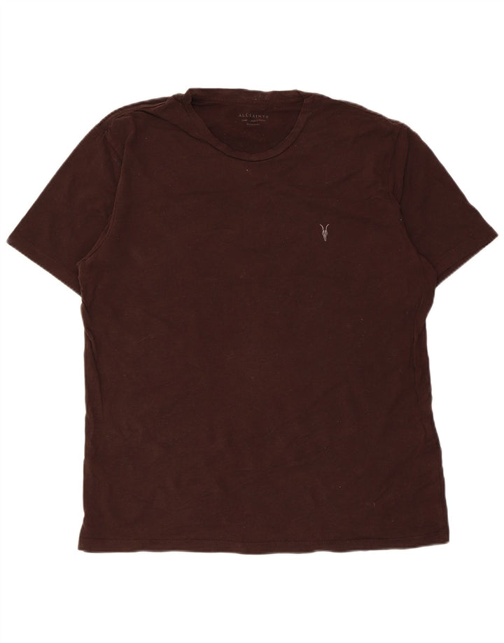 All Saints Mens Regular Fit T-Shirt Top Large Brown Cotton
