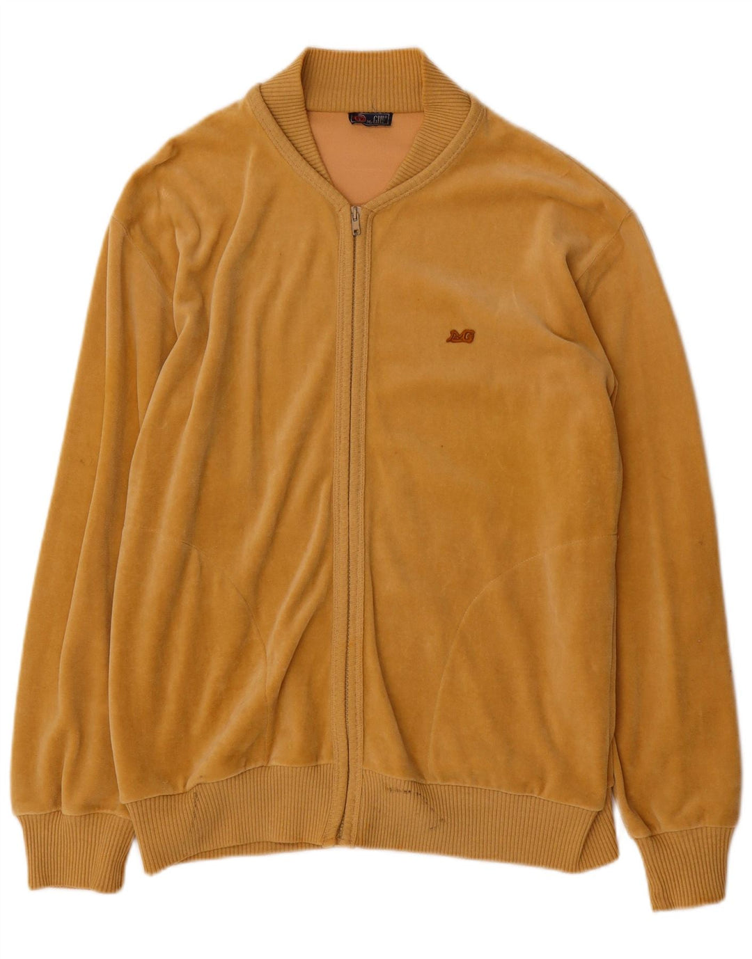 Vintage Mens Velvet Tracksuit Top Jacket IT 50 Medium Yellow Cotton