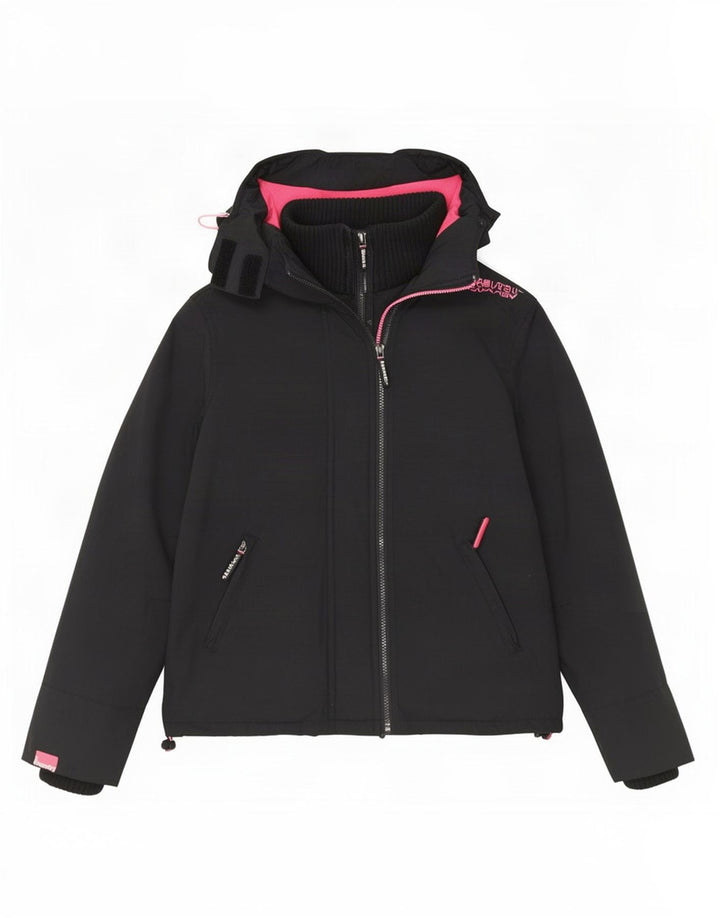 Superdry Womens Windcheater Hooded Windbreaker Jacket UK 14 Medium Black
