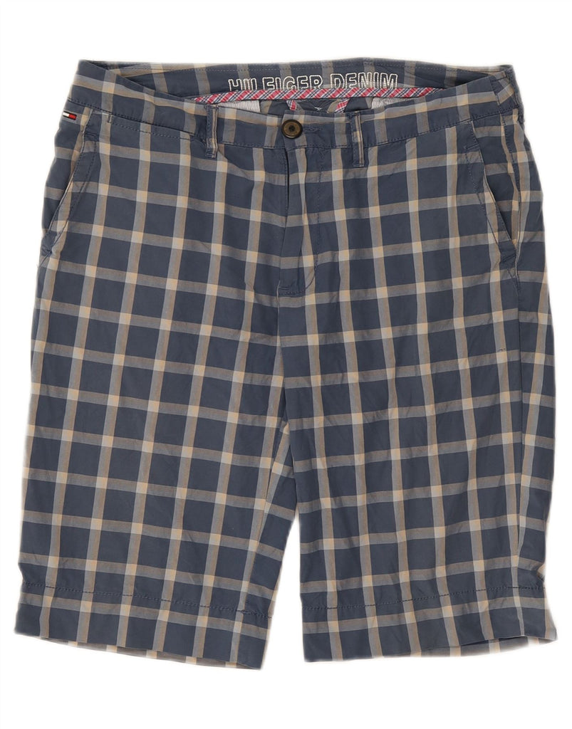 TOMMY HILFIGER Mens Chino Shorts W32 Medium Navy Blue Check Cotton Vintage Tommy Hilfiger and Second-Hand Tommy Hilfiger from Messina Hembry 