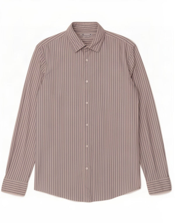 Zara Mens Slim Fit Shirt Large White Pinstripe