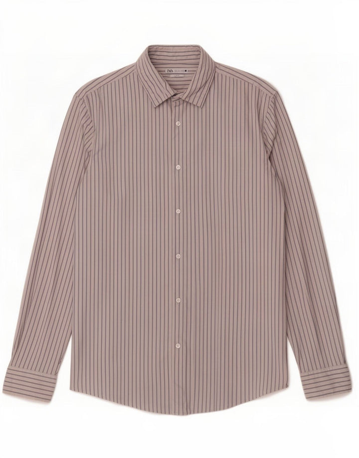 Zara Mens Slim Fit Shirt Large White Pinstripe